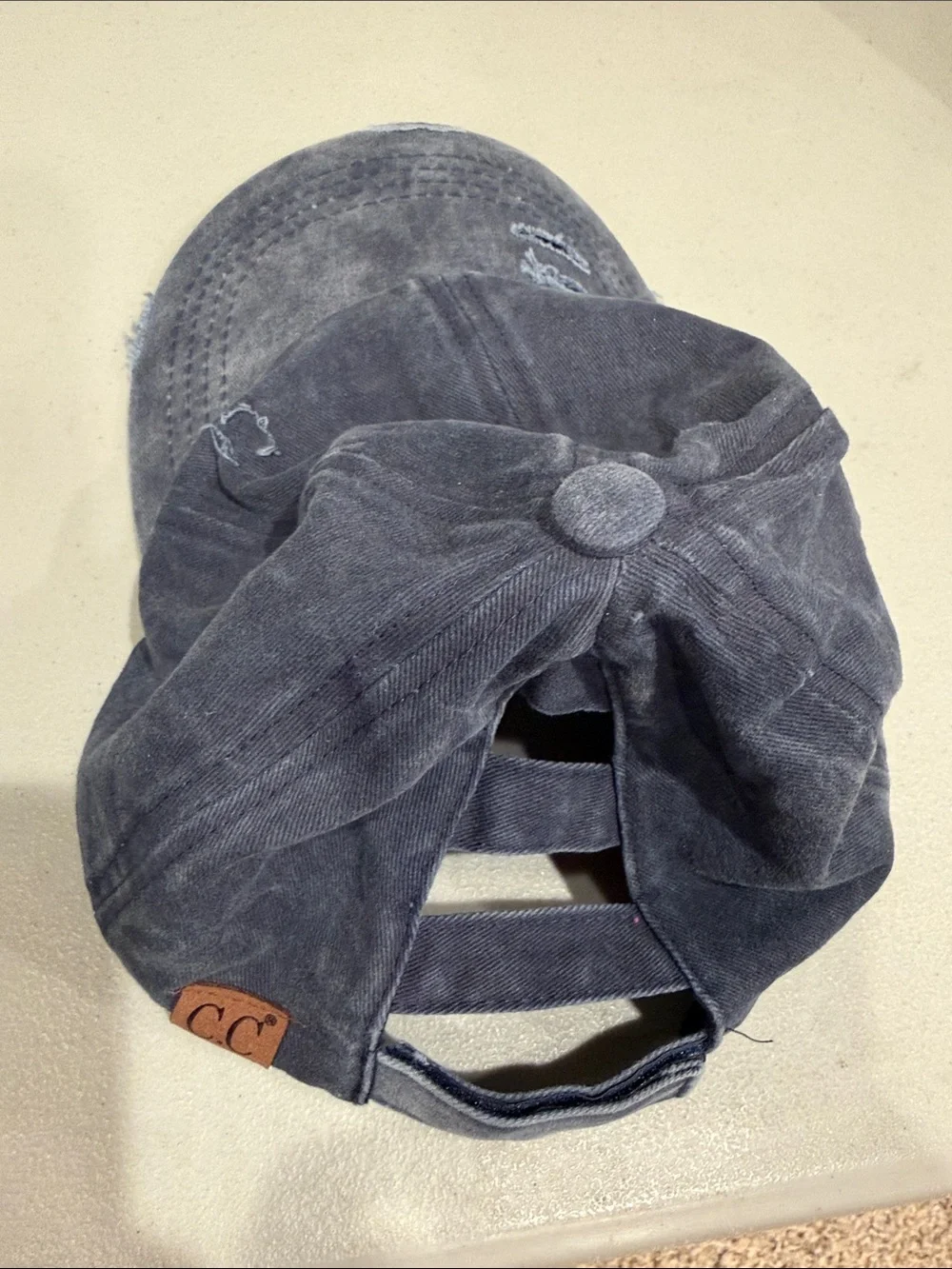 Distressed denim women’s CC hat